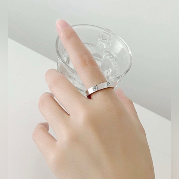 Silver Plated Stainless Steel Rhinestone Love Ring - Picture 2 of 2